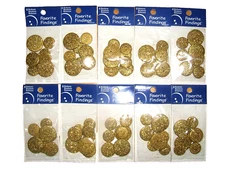 Lot of 80 Gold Glitter Buttons 2-Hole Flat 10 Cards of 8 Buttons Each Crafts