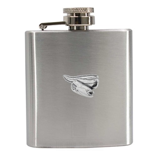 F6 Eel fish Pewter compact 3oz Stainless Steel Hip Flask Captive top - Picture 1 of 3
