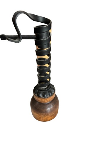Vintage Amish Courting Candle Holder Spirals Vertically Wood Wrought Iron - Picture 2 of 8