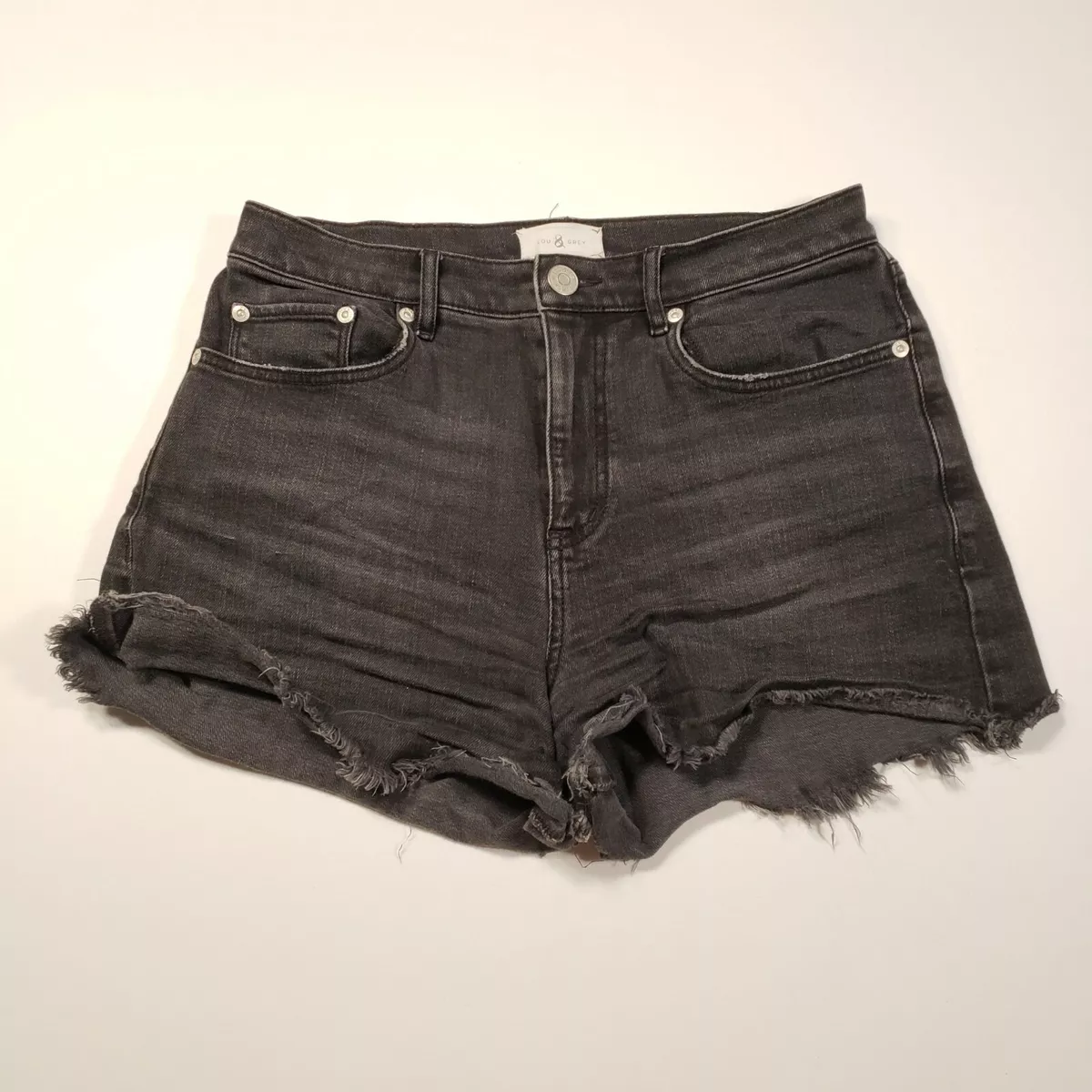 Grey denim shorts womens sale