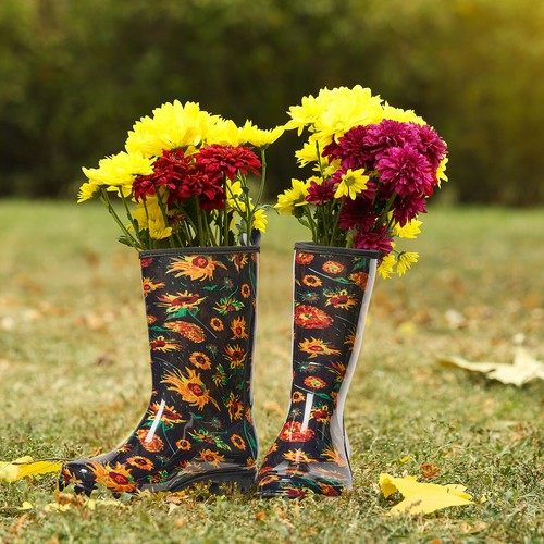 HISEA Women's Printed Rain Boot Waterproof Mid Calf Farm Garden Yard Work Boots - Picture 59 of 103