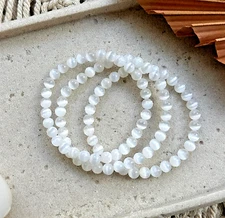 Selenite Crystal Gemstone Elastic Stretch Dainty Bracelet Minimalist 4mm Beads