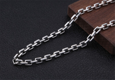 925 Sterling Silver Rectangle Cable Chain for Men Necklace Width 7mm 18-40  inch