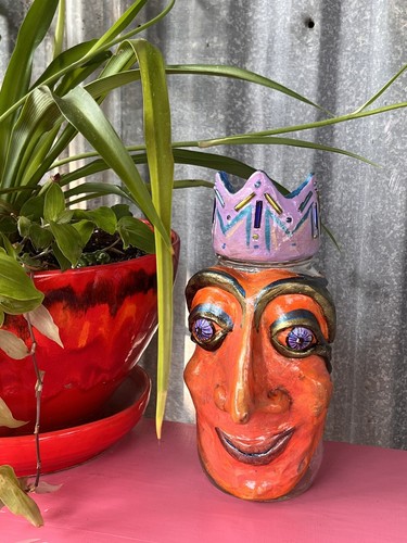 Handmade Face Mug Artisan Recycled Glass Stash Jar The Queen OOAK Shelia Howe - Picture 19 of 24