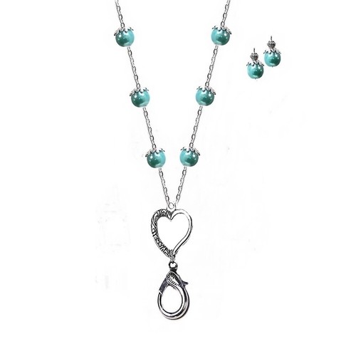 Lanyard necklace beaded Love Heart Charm pearls choose color, optional earrings - Foto 4 di 20