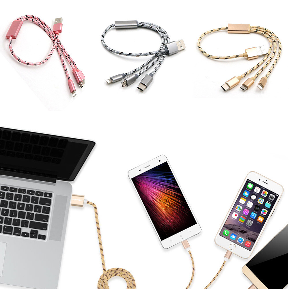 3 in 1 Fast Charging Cable Cell Phone Charger Cord For iPhone Type C