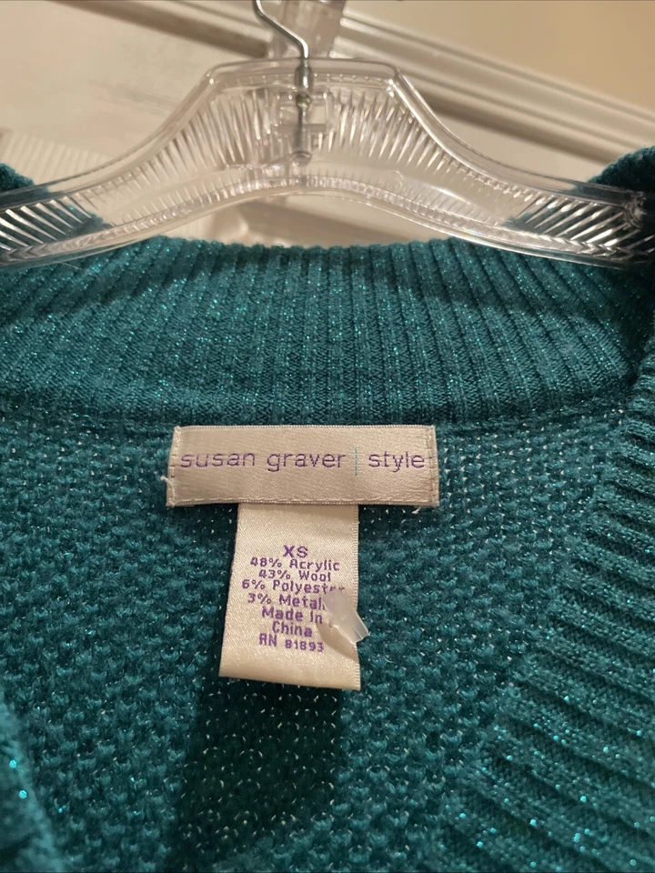 Susan Graver Estilo Talla XS Azul Mezcla Lana Brillante Manga Larga Cuello en V Foto 2 de 3