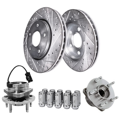 Front Drilled Brake Rotor Wheel Hub + 10pc Wheel Lug Nut for Chevy Malibu HHR G6