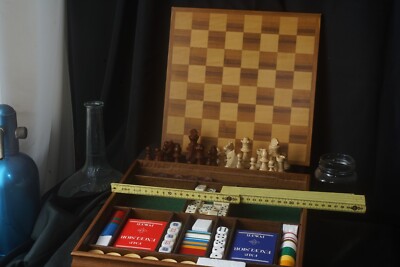 Little Dal Negro Vintage Holzschach, Cards, Domino Casino Set, Chess, selten