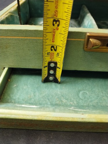 Vintage Green Faux Leather 3-Tier Velvet Jewelry Storage Chest Box No Key - Picture 21 of 21
