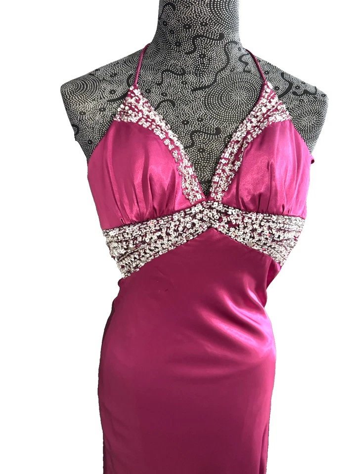 Vestido/vestido sereia cetim frisado Sean Collection rosa fúcsia tamanho 2 novo sem etiquetas - Imagem 3 de 4