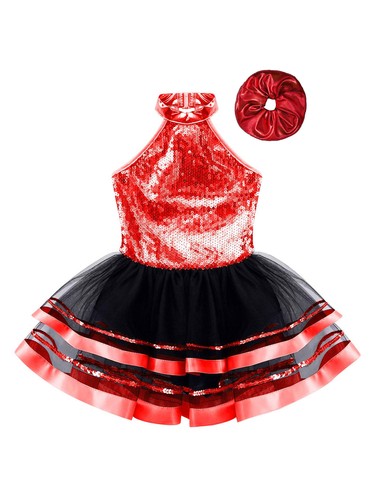 Kids Girls Set Gymnastic Suit Dress Outfit Halter Party Backless Halloween Tutu - Picture 22 of 38