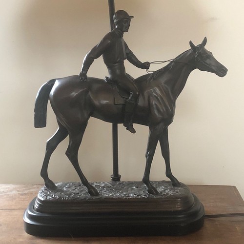 Sculpture Table Lamp Equestrian Horse and Jockey Paddock Post Time Lighting - Picture 3 of 15