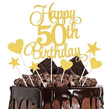 Happy 50th Birthday Cake Topper Set Glitter Paper Cake Top Decoration Bling C...