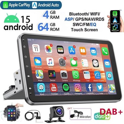 DAB+ Android 15 Autoradio Carplay GPS Navi RDS 1 DIN 360° Drehbar Bildschirm 64G