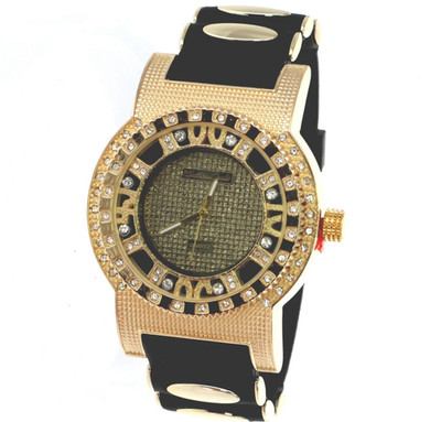 Men's Oversize Watch Gold Finish Black Bullet Silicone Band 52mm in Diameter