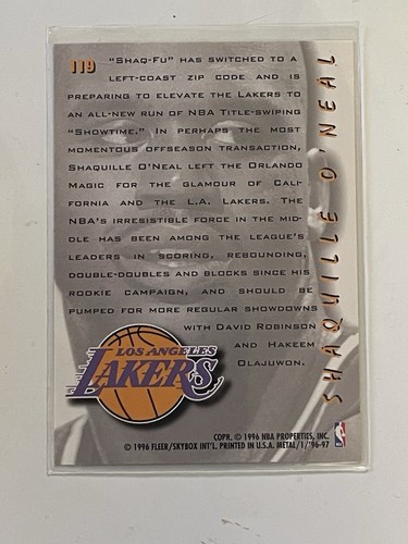 SHAQUILLE O'NEAL 1996-97 FLEER METAL ON THE MOVE #119 - Picture 2 of 2