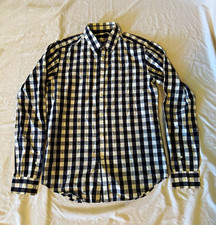 Theory Men's XS Blue/White Check Woven Button-Up Shirt Point Collar Long Sleeve