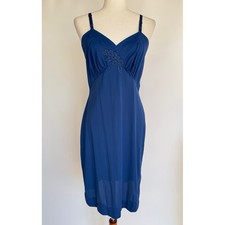 Vintage Shadowline Nightie Slip Lace Lingerie Blue Size 36 Made in USA