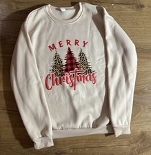 Women  s Christmas Sweatshirt With Leopard Print Size Large  