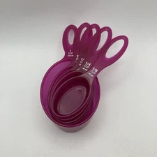 5 Pcs Nesting Plastic Measuring Cup Set~1/8, 1/4, 1/3, 1/2, 1 Cup ~Maroon Color