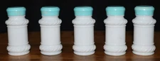 Set of  5 Vtg Hazel Atlas Milk Glass Spice Jar  Twisted Rope 3.75" & Lid MCM