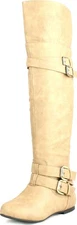 Top Moda Womens Night-79 Over The Knee Round Toe Buckle Riding Flat Boots