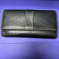 Vintage Coach Black Leather Bi-Fold Checkbook Cover Wallet