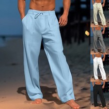 Casual Wide-Leg Straight Pants With Pockets Fashion Drawstring Trousers For Men