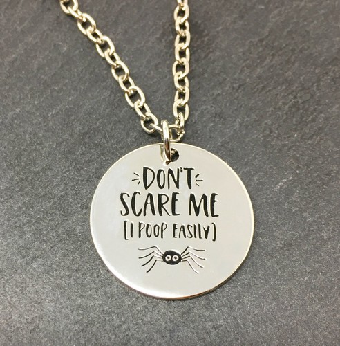 Silver-Tone 'Don'T Scare Me I Poop Easily' Necklace Spider Halloween Don'T - Picture 2 of 3
