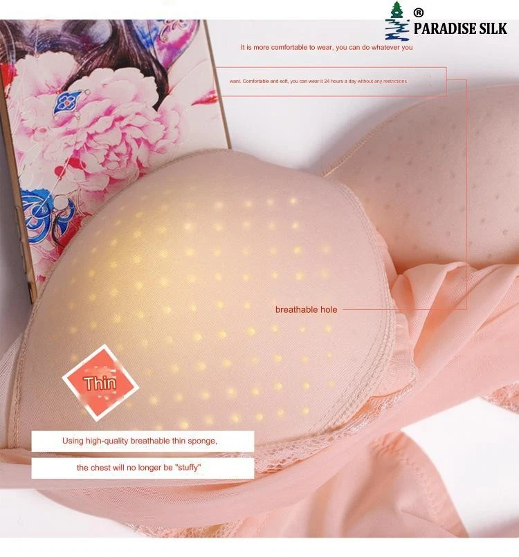 Natural Silk Wire Free Push Up Bra Mesh On Front With Lace - Image 4 of 4