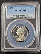 🌟 1956 Proof Washington Silver Quarter U.S. Coin PCGS PR68