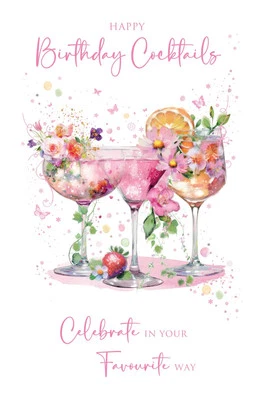 Female Birthday Card Cherry Orchard Champagne Drinks Cocktails Wine