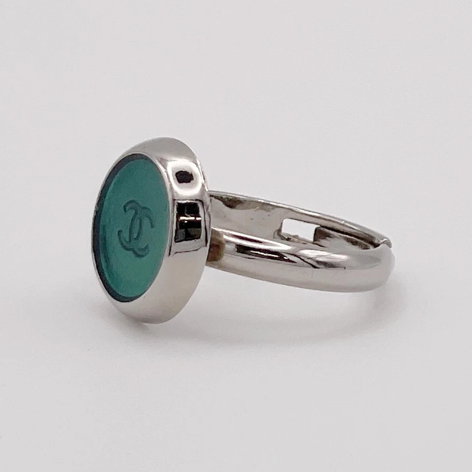 Chanel COCO Mark Ring Silver Tone Metal Resin US5.75 EU51 Size Adjustable 99A - Image 2 of 4