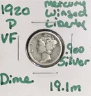 1920-D Mercury 90% Silver Dime VF US Coin