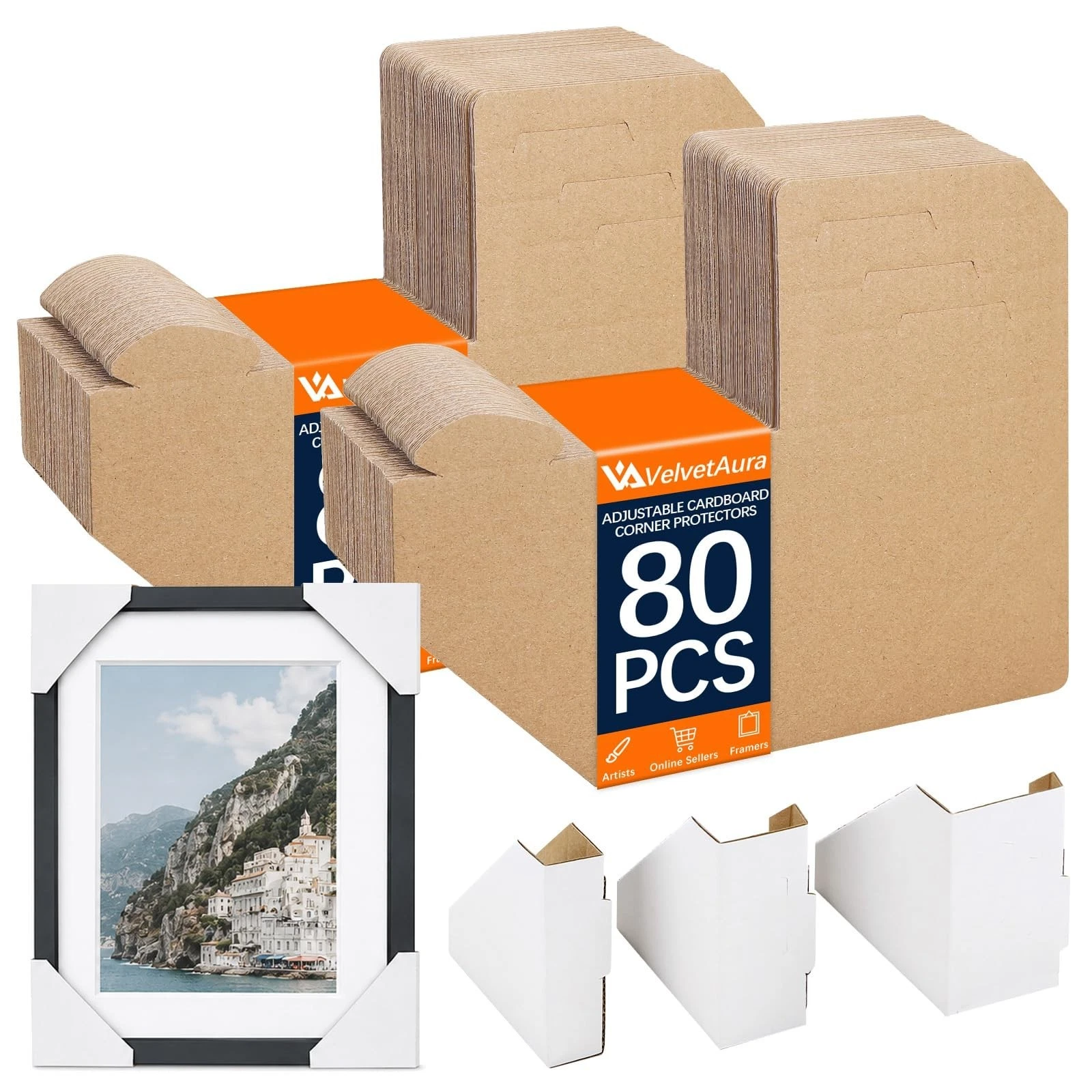 VelvetAura 80 Pack Adjustable Cardboard Corner Protectors for Shipping, Fits ... - product detail image 1