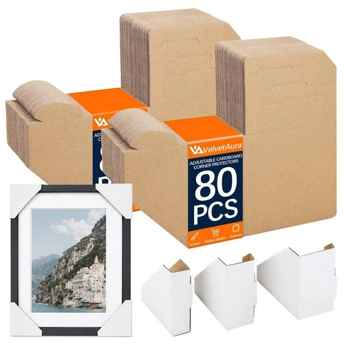 VelvetAura 80 Pack Adjustable Cardboard Corner Protectors for Shipping, Fits ... - product listing photo