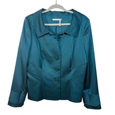 Classiques Entier Blazer Womens XL Teal Wool Spandex Modernist Career Tailored