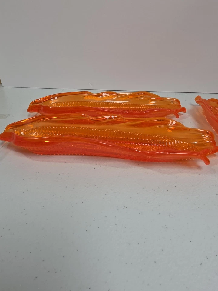 Vintage Amber Plastic Corn on the Cob Dishes Set 4 Retro Vegetable Serving Trays - Image 3 of 4