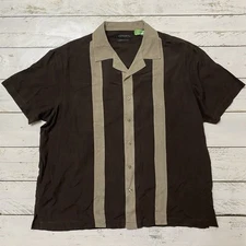 Axist 100% Silk Mens XL Shirt Striped Bowling Retro Big Lebowski Soprano Style