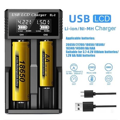 Akkuladegerät LCD Intelligentes Ladegerät Li-Ion Akku 18650 AA AAA C SC F6 Case