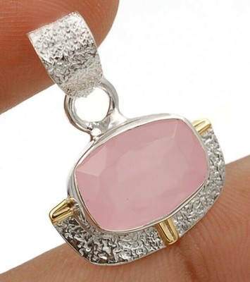 Bicolor-Rosenquarz 925 Sterlingsilber Anhänger Schmuck 1 1/5'' lang @B21-2