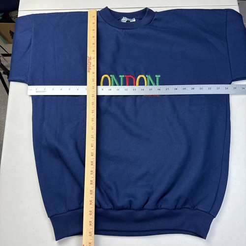 Vtg Fleece Crewneck Sweatshirt Exclusively Churchill XL Blue Embroidered London - Picture 6 of 9