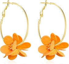 Lightweight Bohemian Metal Flowers Dangle Drop Earrings Handmade Petal Hoop Earr