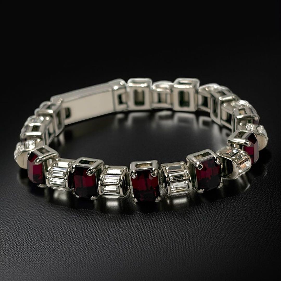 Prada Ruby Rhinestone Silver Bracelet 5.9 in Auth… - image 5