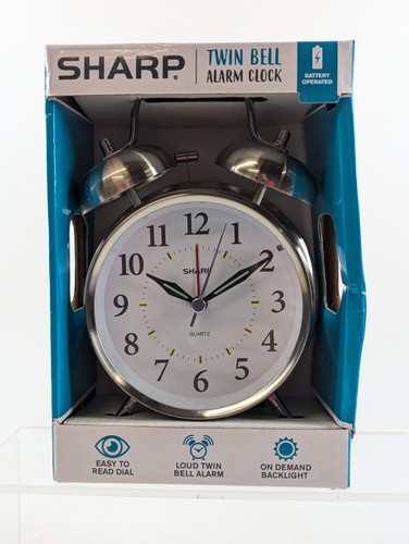 Sharp SPC800 Old Fashioned Quartz Alarm Clock Silver Tone Twin Bells - Brand NEW