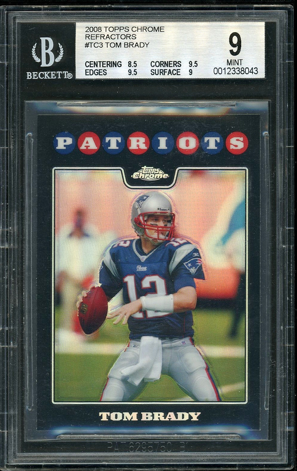 2008 TOPPS CHROME TOM BRADY REFRACTOR #TC3 BGS 9