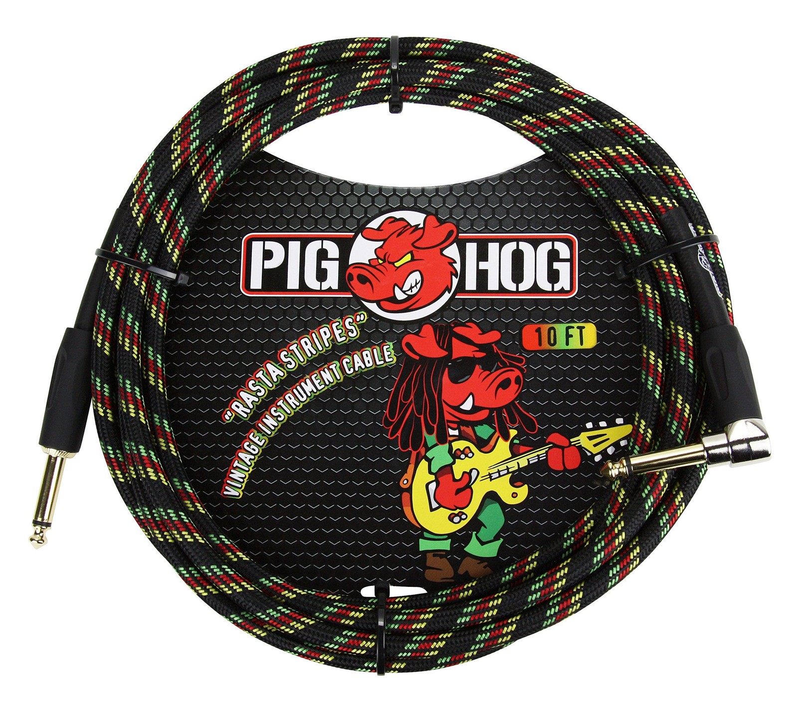 Инструментальный кабель Pig Hog PCH10RAR rasta Stripes