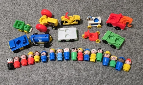 Vintage Lot Of Fisher Price Little People- Vehicles And People Plastic