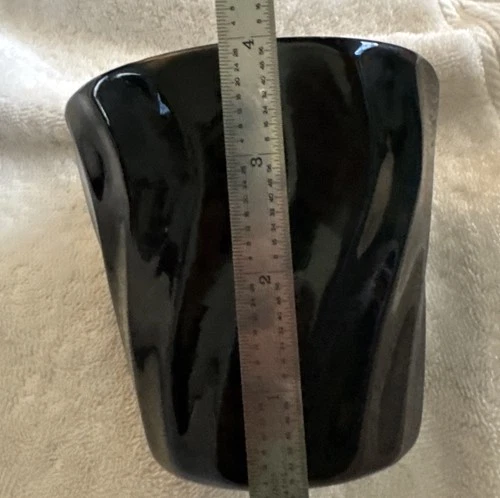 Vintage BAUER Pottery FLOWER Pot SWIRL Black USA Planter CALIFORNIA 4”